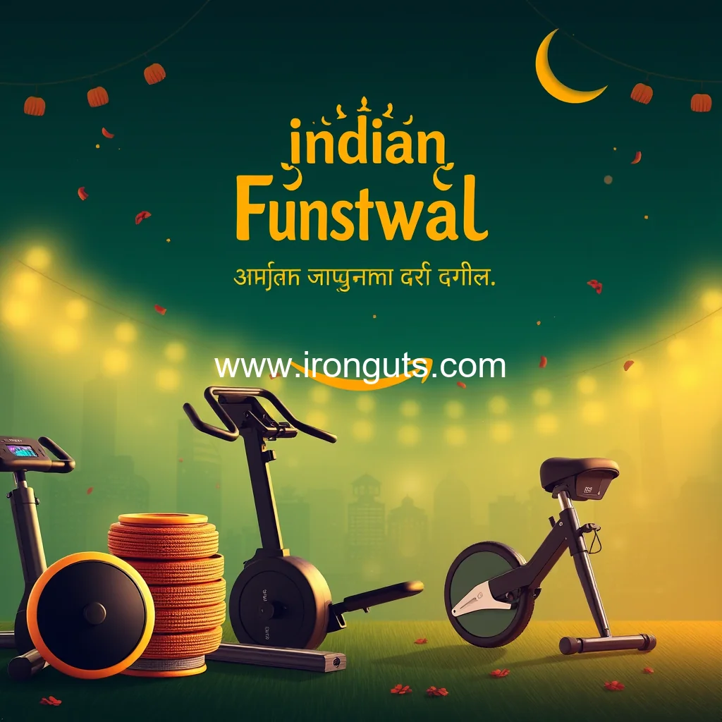Artistic representation for Amazon's great indian festival: shop gym equipment at 80% off!